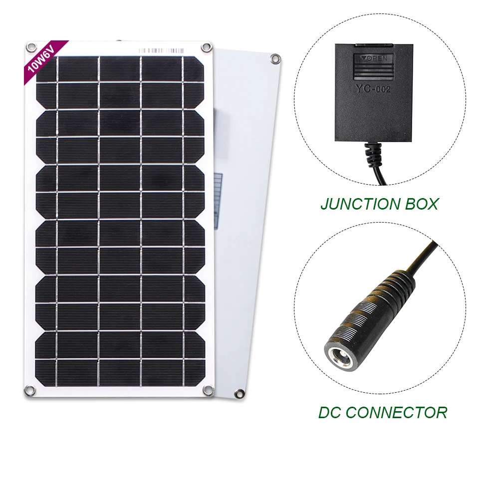 
 Портативное зарядное устройство 6 вольт 10 Вт, резервная солнечная панель для автомобильных, лодочных батарей  