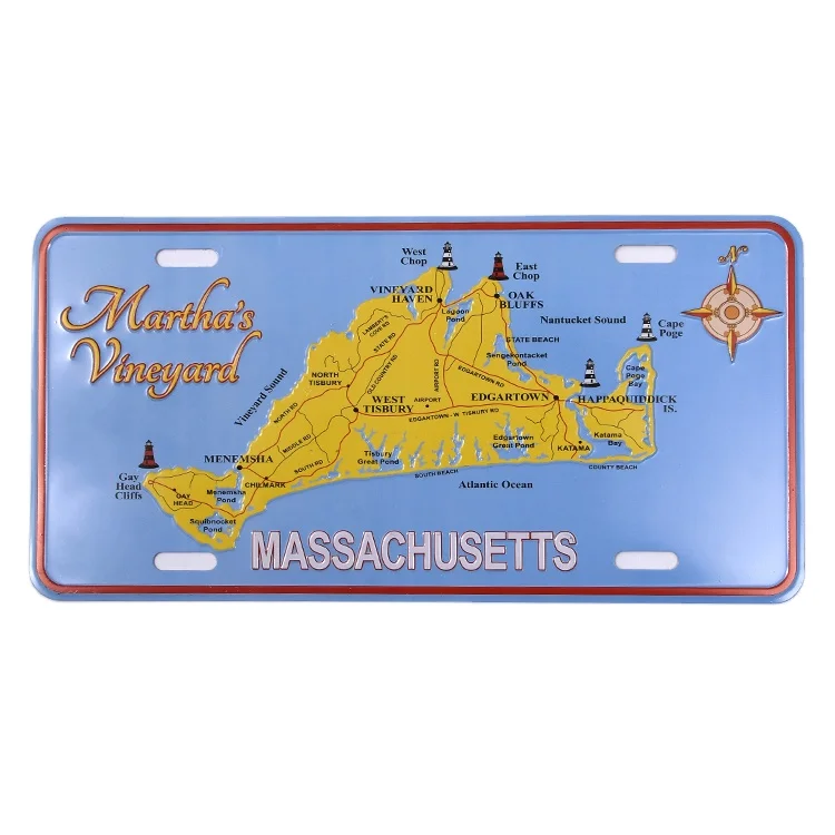 
Map Of Islands With Lighthouse Signs Blue License Plate 