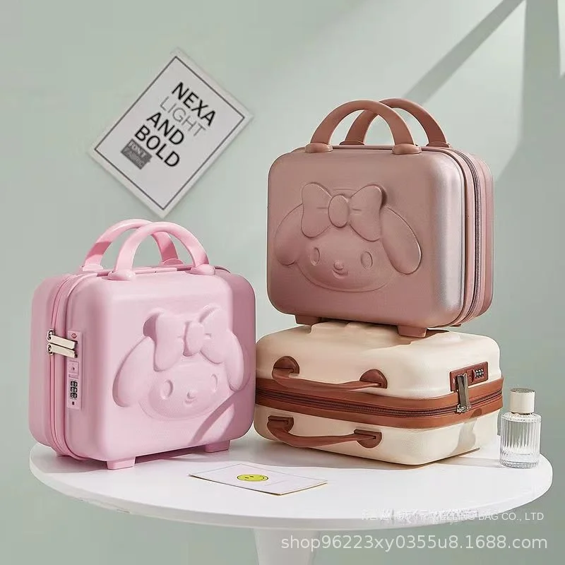 14-Inch Mini Cartoon 3D Rabbit Logo PU Leather Canvas Bag Zipper Student Female Travel Storage Password Hand Luggage Cosmetic