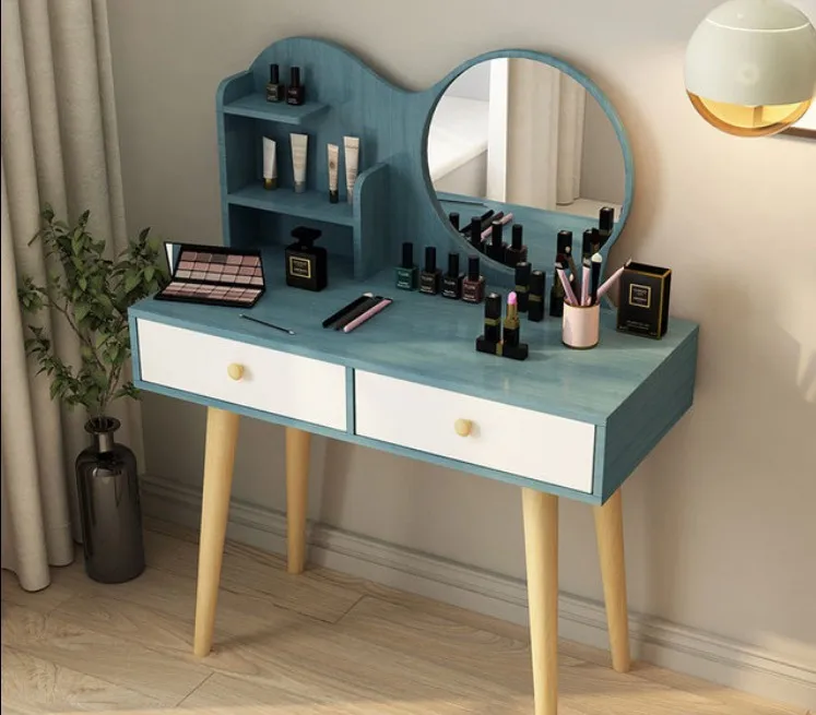 Nordic Style Storage Cabinet Integrated Dressing Table with Mirror and Stool Dressing Table