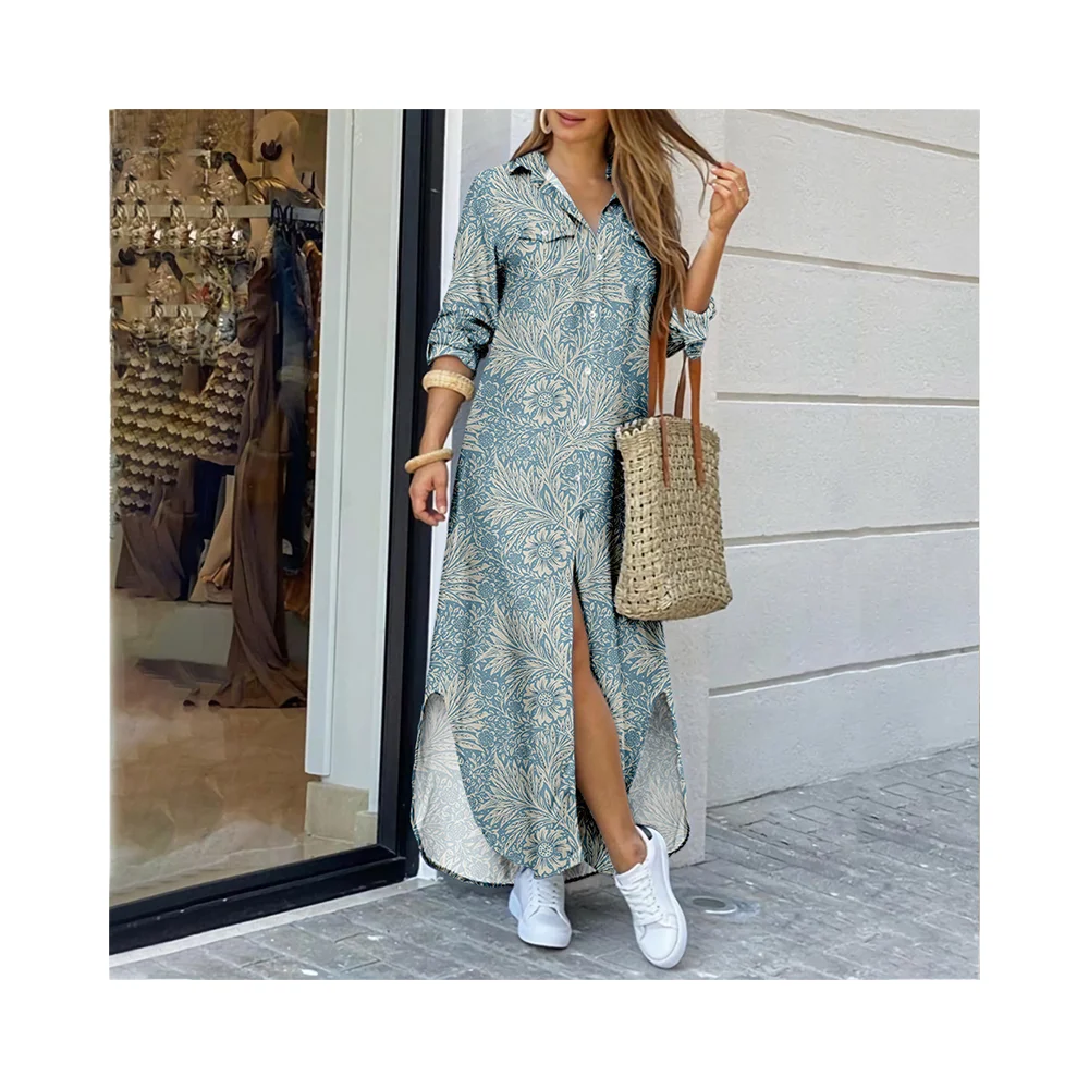 Manufacturer Custom Wholesale V Neck Dresses Woman Flower Printed Cotton