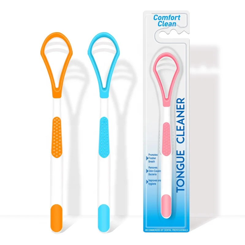 Wholesale New Design Medical Grade Silicone Plastic Tongue Scraper Cleaner