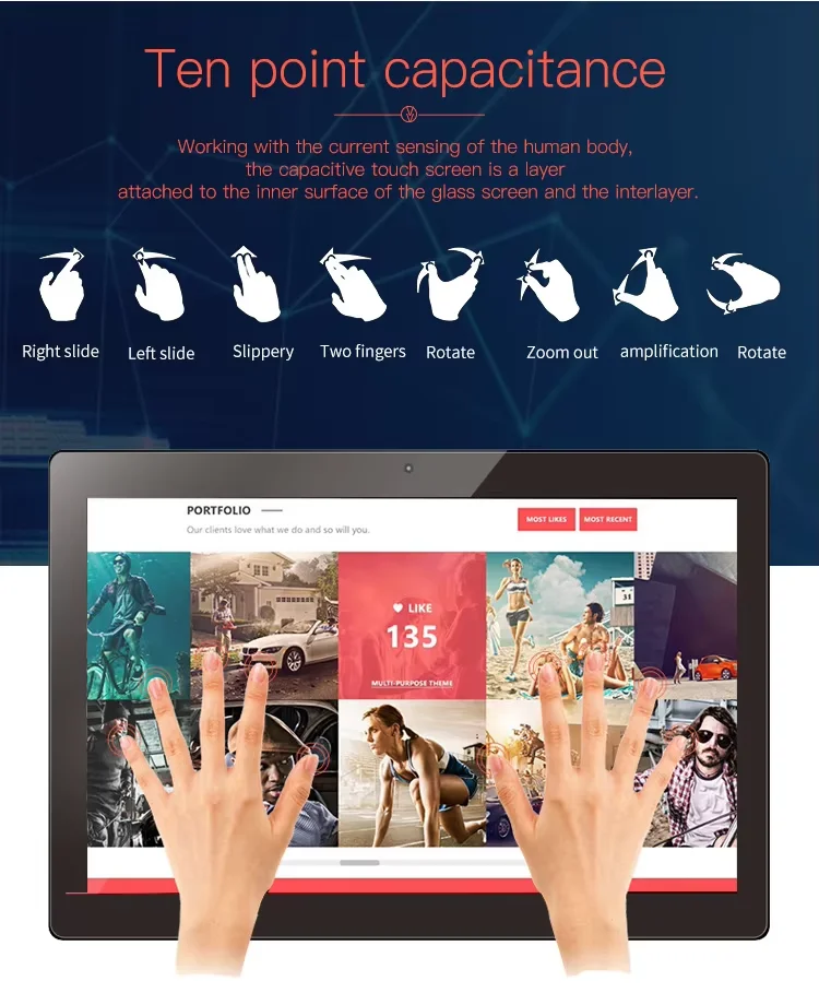 Hopestar New Android 10.1 inch IPS PACP RJ45 Android 8.1 signage wall mount 10 touch point touch android tablet all in one