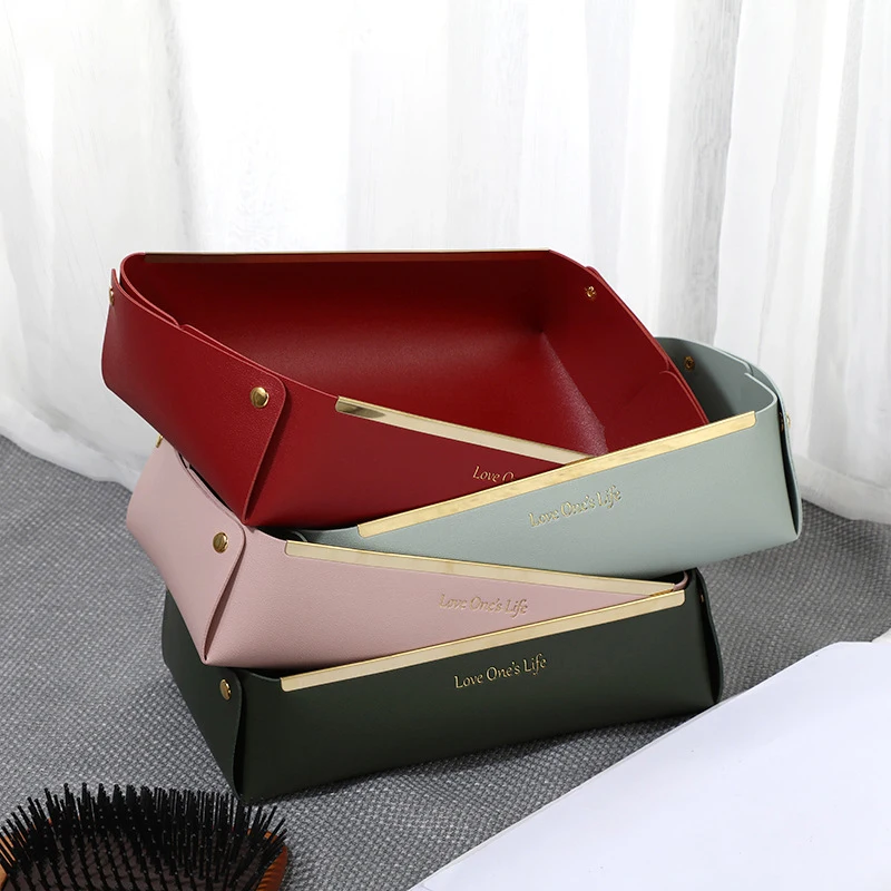Custom Foldable Storage Bags Box Cosmetics Tray Organizer Luxury Leather Desktop Storage Basket Organizer for Home Decor