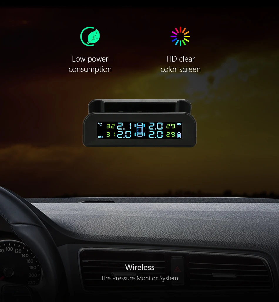 TPMS Tire Pressure Monitoring System Solar Digital LCD Display Car TMPS Security Alarm Systems Pressure Internal External Sensor