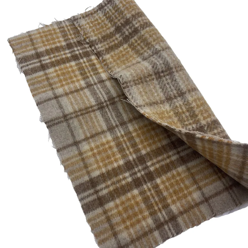Wholesale Double Face Plush Brush Yellow Brown Wool/Polyester Plaid Woven Fabrics For Clothing ZZH24017