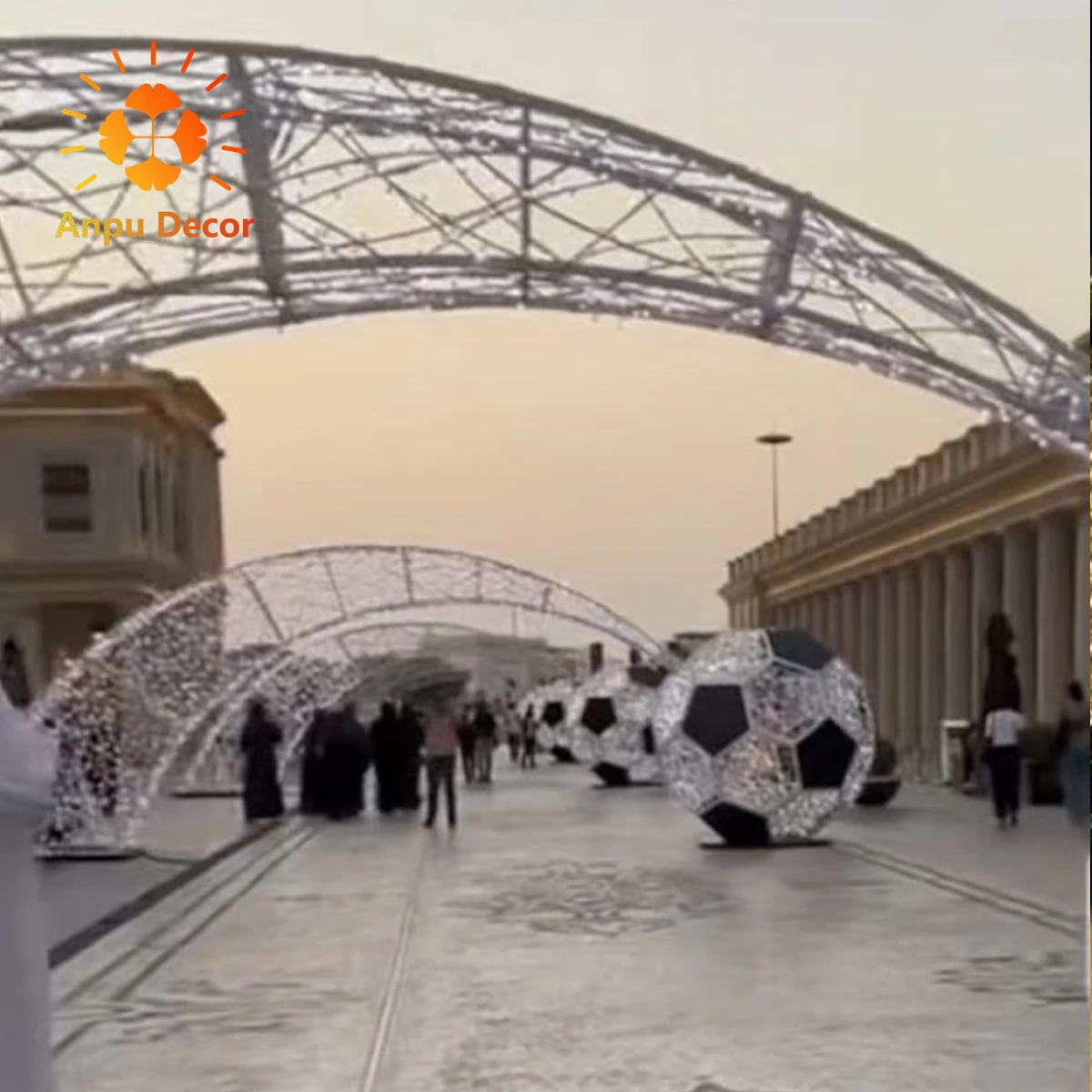 Outdoor giant walk through Christmas decoration arch of starburst for commercial winter light festival