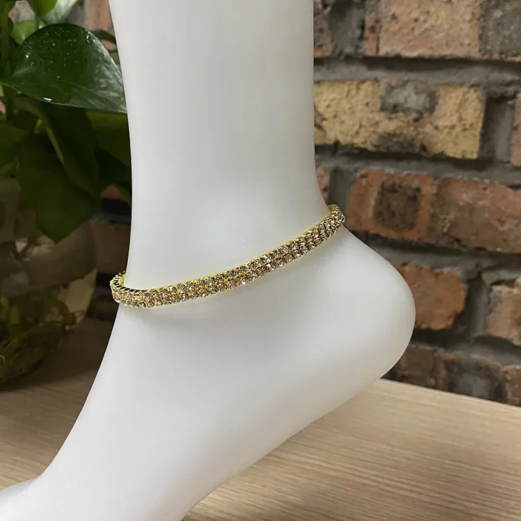 Crystal Tennis Chain Women Silver Rhinestone Double Layer Anklet Designs