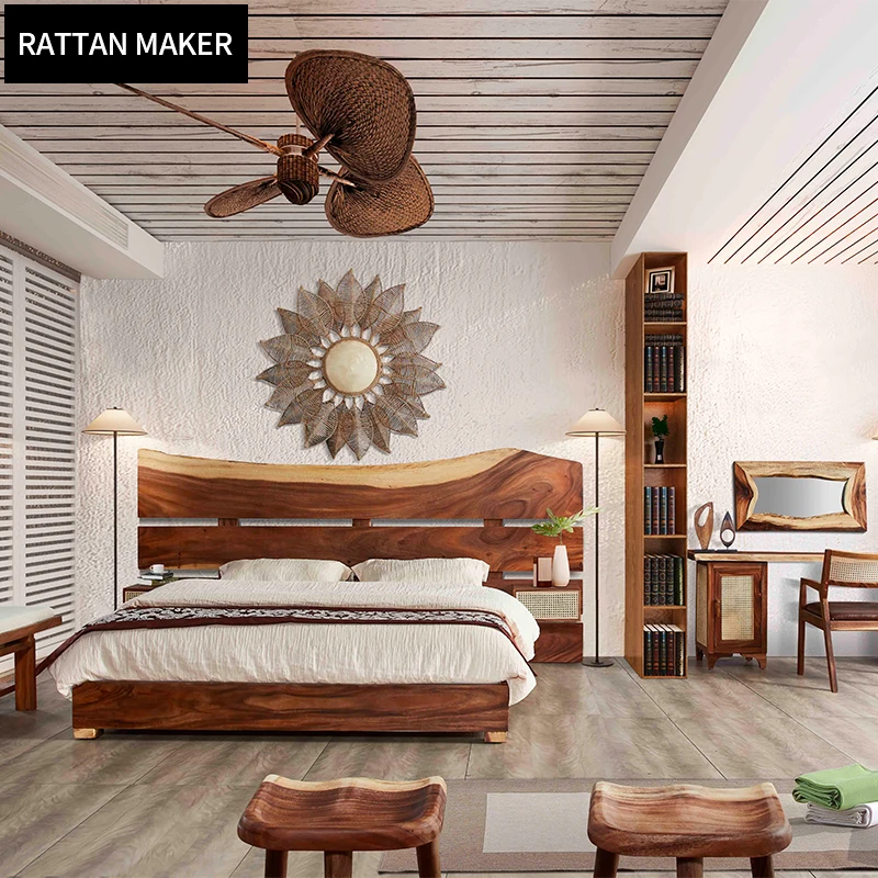 
Luxury Bedroom Set Furniture durable Solid Wooden Bed with top grade walnut wood 