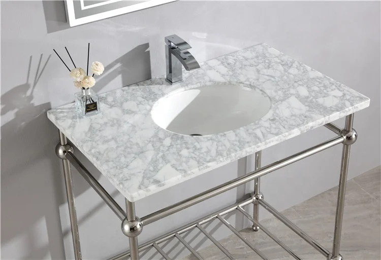 Stainless steel bathroom cabinets frame marble stone chrome bathroom sink and vanity set