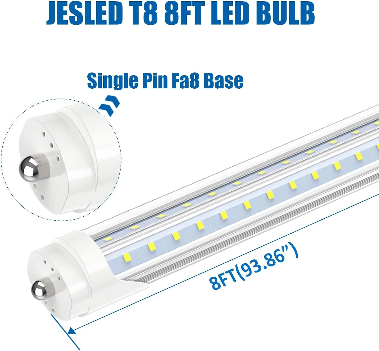 Светодиодные лампы JESLED T8 T10 T12 8 футов одноконтактный Fa8 светодиодная флуоресцентная лампа замена 50 Вт супер яркой V-образной формы ETL