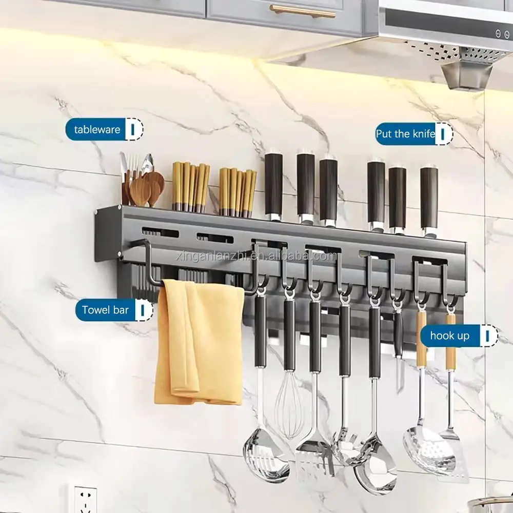 Customized Kitchen Stainless Steel Kitchenware utensil Rack Household Use Wall Mounted hanging Storage Shelf