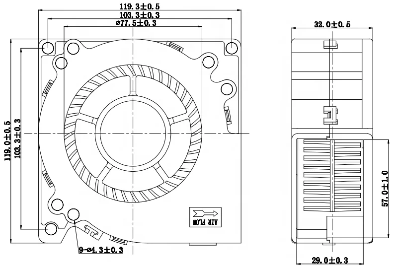 12v 24v 120x120x32mm High Airflow DC Centrifugal Blower Fan 1232