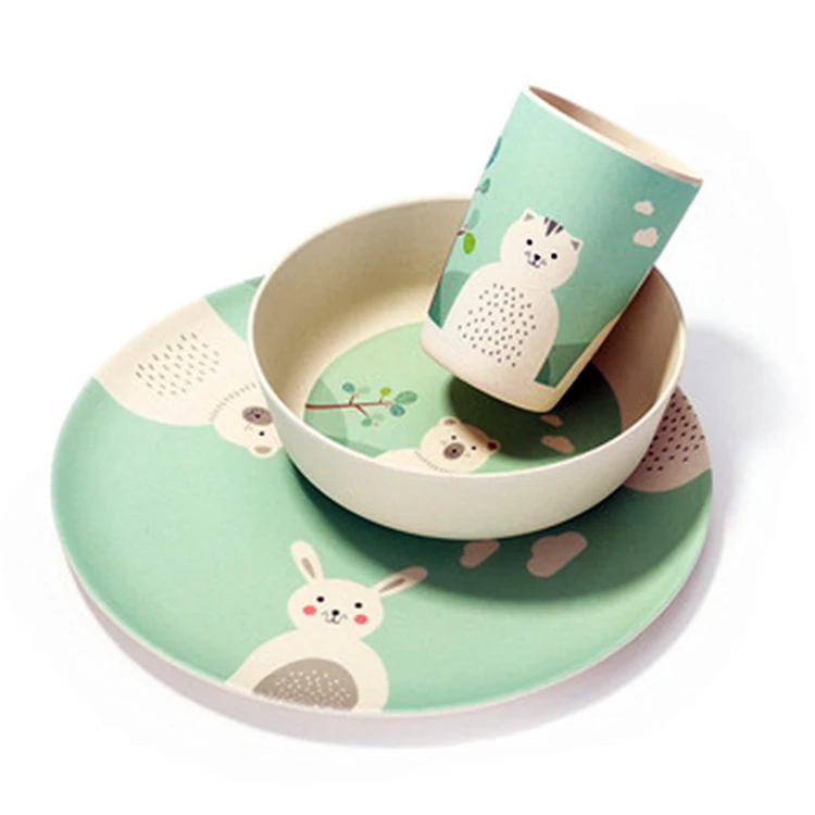 Новый дизайн, предметы домашнего обихода, детский набор из пяти предметов из бамбукового волокна, детская посуда