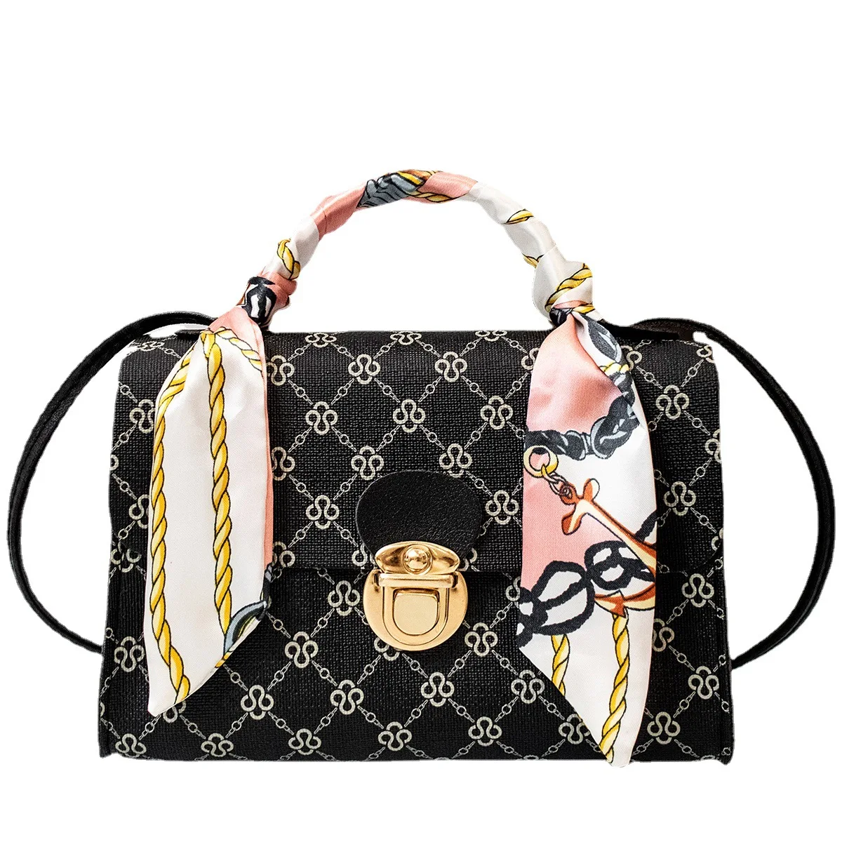 Wholesale New Style Silk Scarf Decoration Leather Bags for Women Embossing Waterproof Cheap Handbags