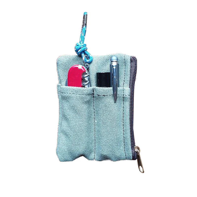 wholesale custom logo printed durable cotton canvas multiple pockets  kitchen tool knife coin card pen zipper bag