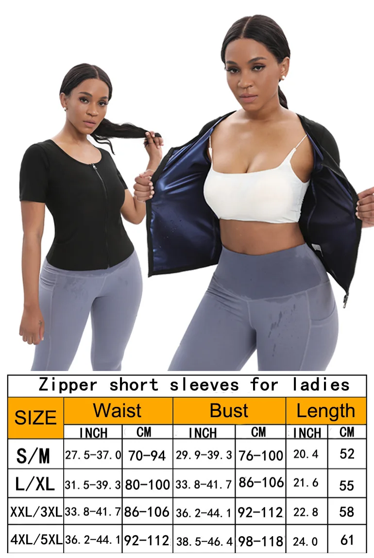 Sauna Suit for Women Weight Loss Sauna Shirt for Women Sweat Suit Waist Trainer Vest Fitness Body Shaper Zipper