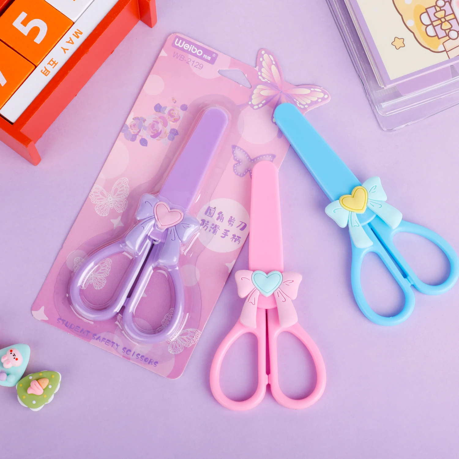 Weibo Plastic Scissors bow Safe School Kids Hot Sale High Quality Safety  Design Student Scissors for kids