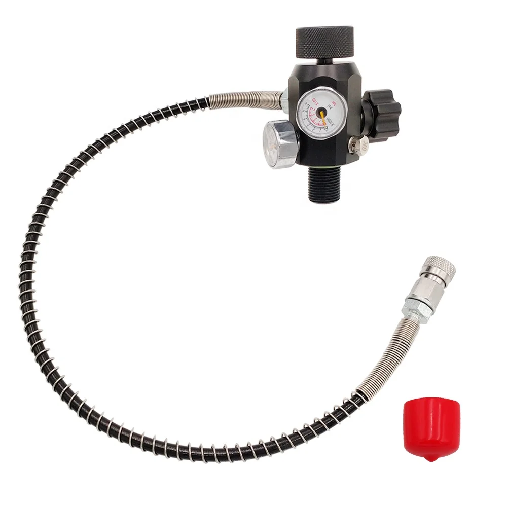 M18x1.5 Thread Co2  Charging Valve Air Filling Station  Adapter With 6000psi Gauge and Reinforced Hose