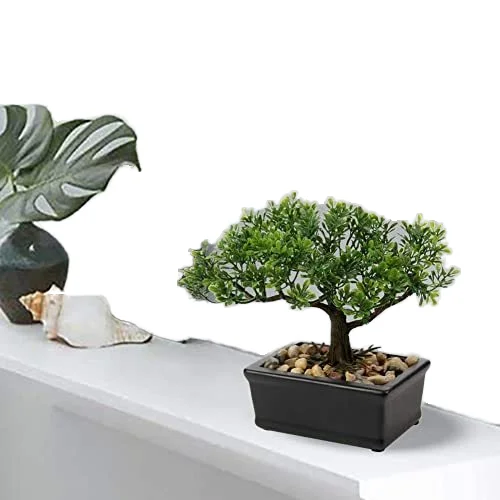 Miniature Green Artificial Plants Small Plastic Potted Trees Flowers for Home or Office Decorations