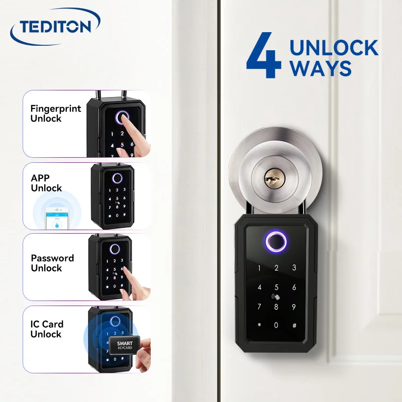 Tediton Waterproof Safe Ttlock Code Combination Storage Smart Key Box for House Key Storage