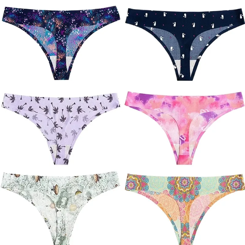 Charming One-piece Girl Mid-waist Multicolor Breathable Underwear Thong Panties for Women