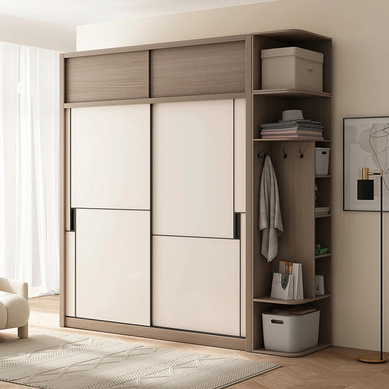 Modern Simple Sliding Door Wardrobe for Bedroom or Rental Room Extendable Storage Cabinet Household Furniture