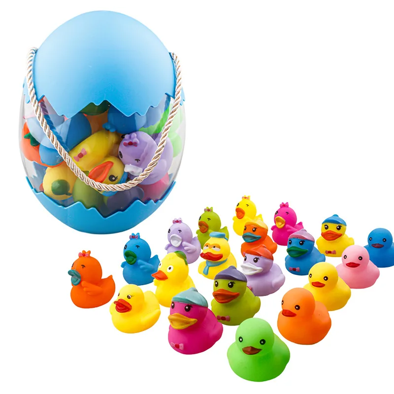 Wholesale Assorted designs 2 inch summer pool rubber bath duck egg bucket packing toys for kids fun gift BBT040