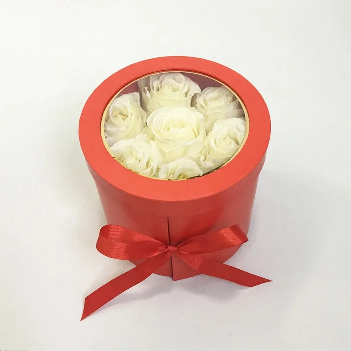18 pcs Transparent Wedding Gift Separate Closure Lid Cylinder rotate Paper Box with transparent lid Ribbon For Flower Bouquet