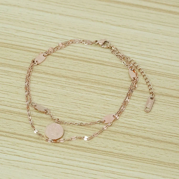Wholesale Stainless Steel Rose Gold Ankle Foot Chain Women Jewelry Beach Foot Gift Layered Waterproof Anklet