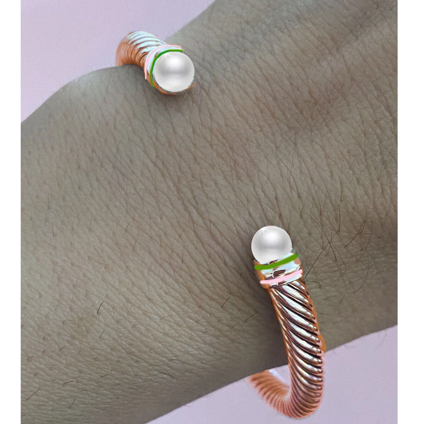 Alpha Kapp Alpha Sorority Pink Green 316L Stainless Steel Silver Women Viking Pearl Cable Classics Cuff Bracelet Bangle Jewelry