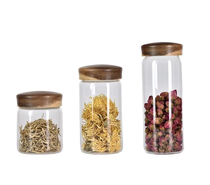 335 580 800 мл герметичный винт ручной работы боросиликатное стекло банка для хранения продуктов с деревянной крышкой из акации