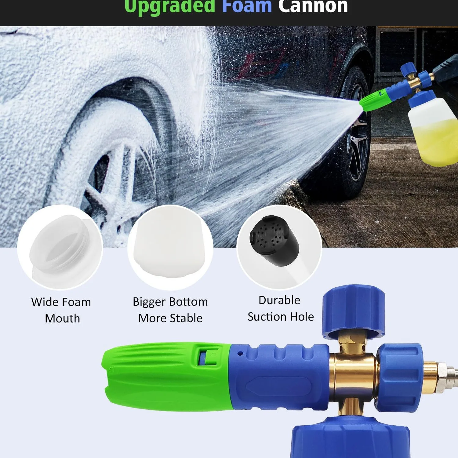 Foam Cannon for Pressure Washer Car Wash with M22 1/4 Inch Quick Connect 1 Liter Bottle Adjustable Foam Sprayer for Home Washing