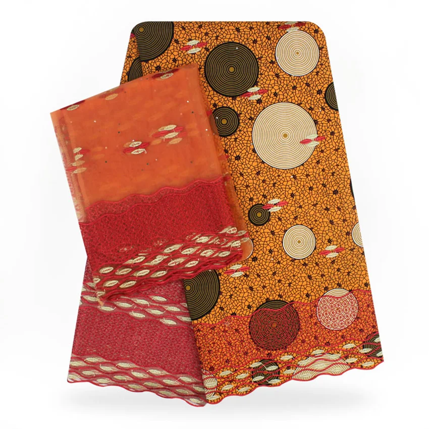 African Guipure Cord Lace Fabric Latest Ankara Wax Mix Lace Embroidery 6+2Yards