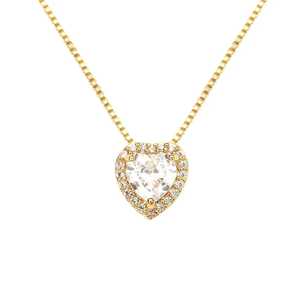 FOXI solid 925 pure silver necklace 5A CZ Heart Design Dainty Turkish Handcrafted 925 sterling Silver heart Charm Necklace