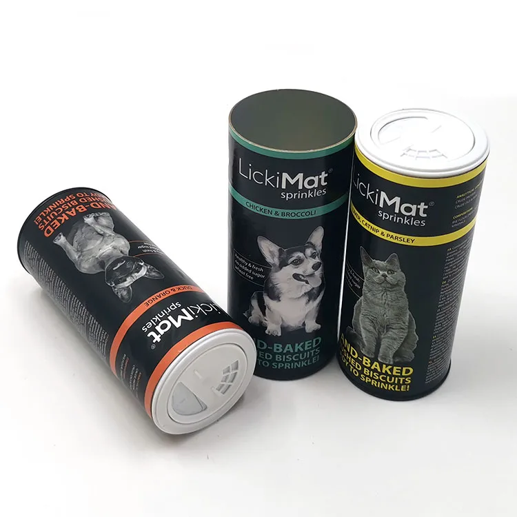 Cat Dog Pet Food Powder Paper Tubes Packaging cardboard cans with Plastic Shaker
