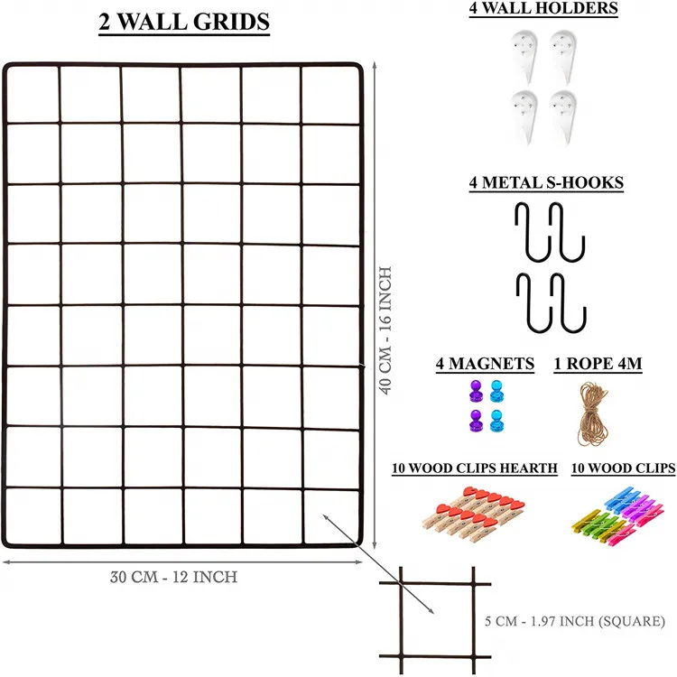 Wire Wall Grid Panel, Photo Wall Display, Hanging Picture Wall