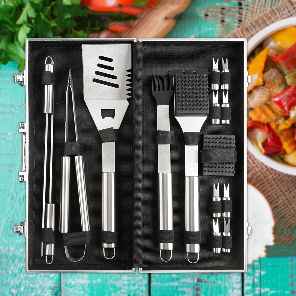 Outdoor 16-piece Stainless Steel Tube Handle Grill Set bbq Aluminum Box Barbecue Tool Portable set