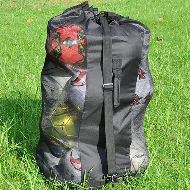 Large Capacity Heavy Duty Mesh Drawstring Football Basket Soccer Ball Net Bag With Adjustable Shoulder Strap