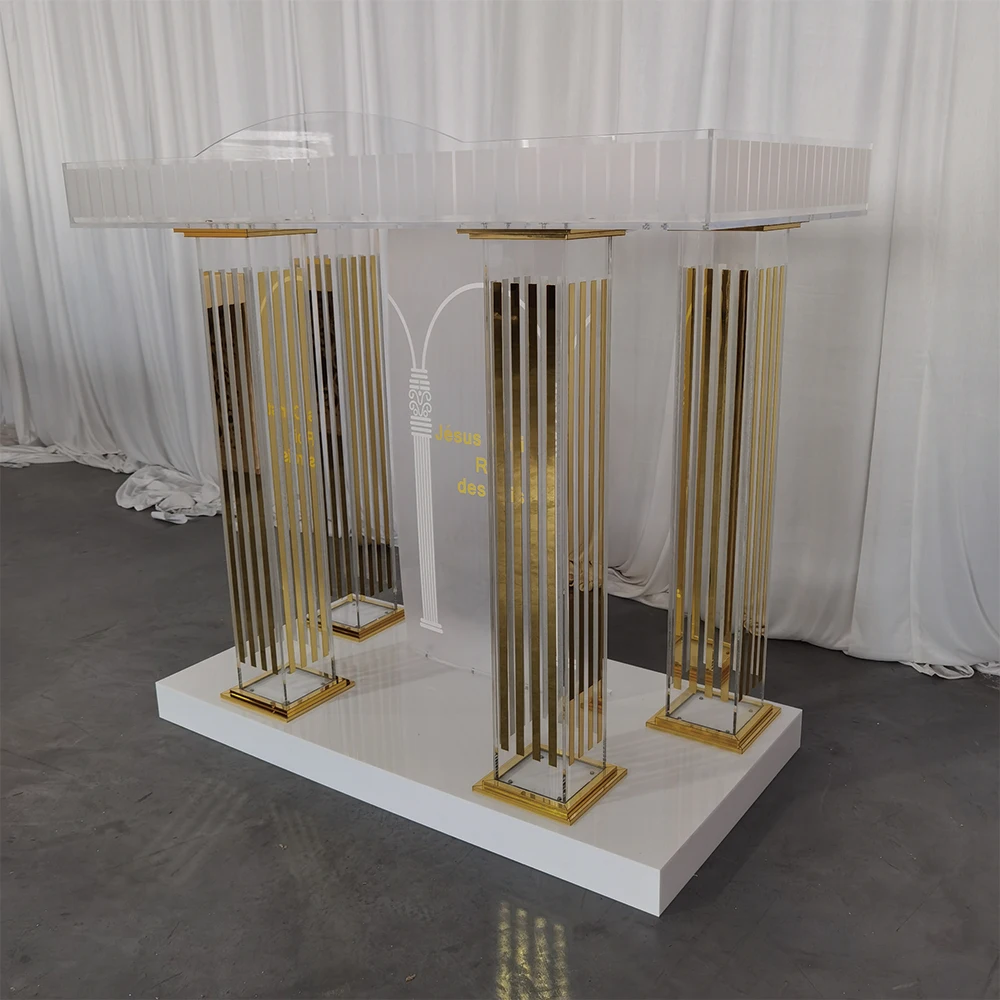 AnnieLu Transparent Acrylic Podium with Wheels pulpits for Churches Rolling Podium Floor Podium for Conference Room Church