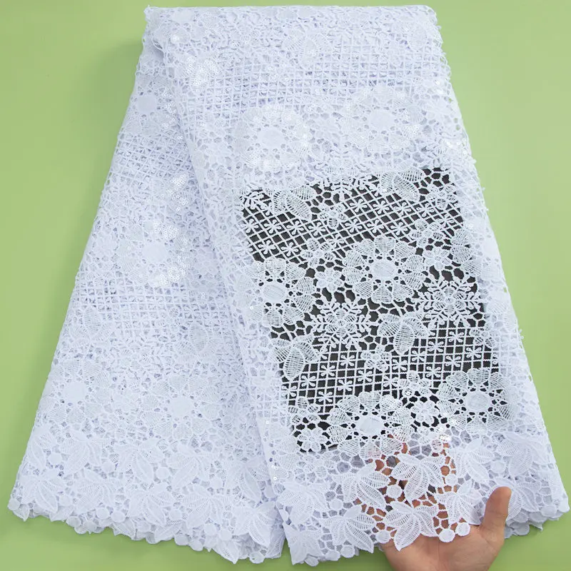 3142 African Guipure Cord Lace Fabric With Sequins 2022 High Quality Nigeria Water Soluble Tissue for Women Dress