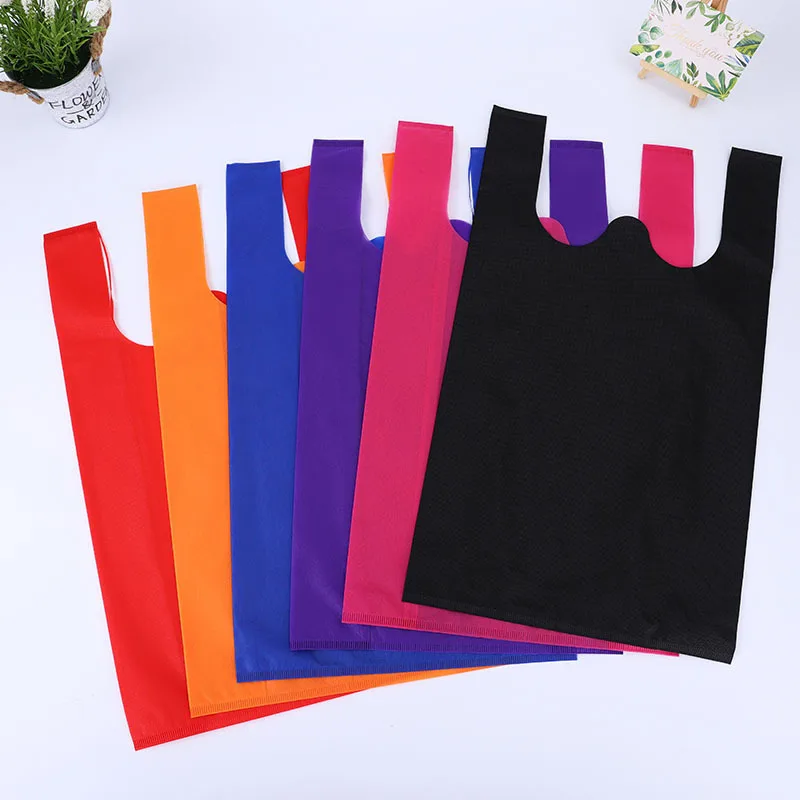 Promotional Multicolor Custom Design Non Woven T Shirt Bag Non-woven Vest Bag