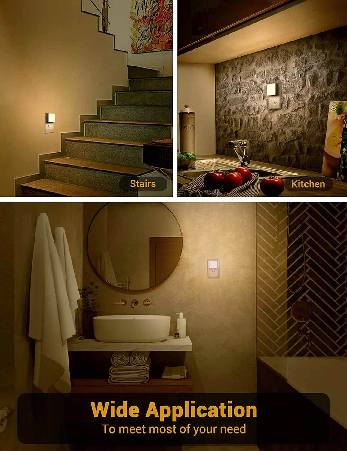 LOHAS UK Plug 0.3W 3000K Warm White LED Night Light Mini Square Energy Saving Night Lamp with Dusk to Dawn light sensor