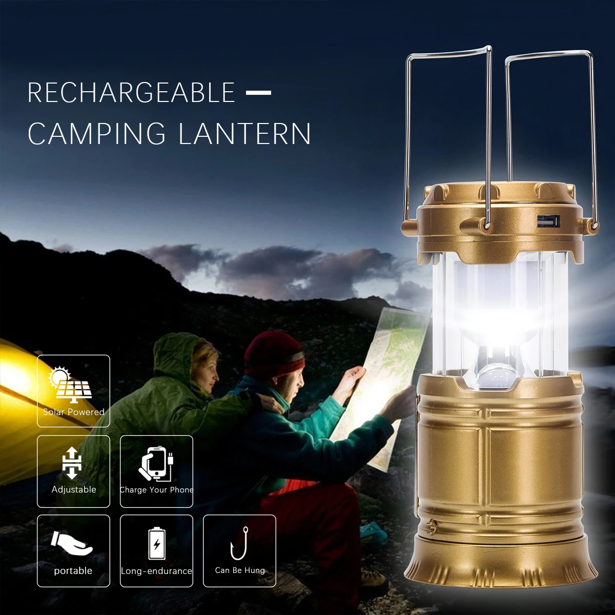 Multifunction LED Camping Lantern Outdoor Emergency Lamp Tent Light Telescopic Flame Lamp