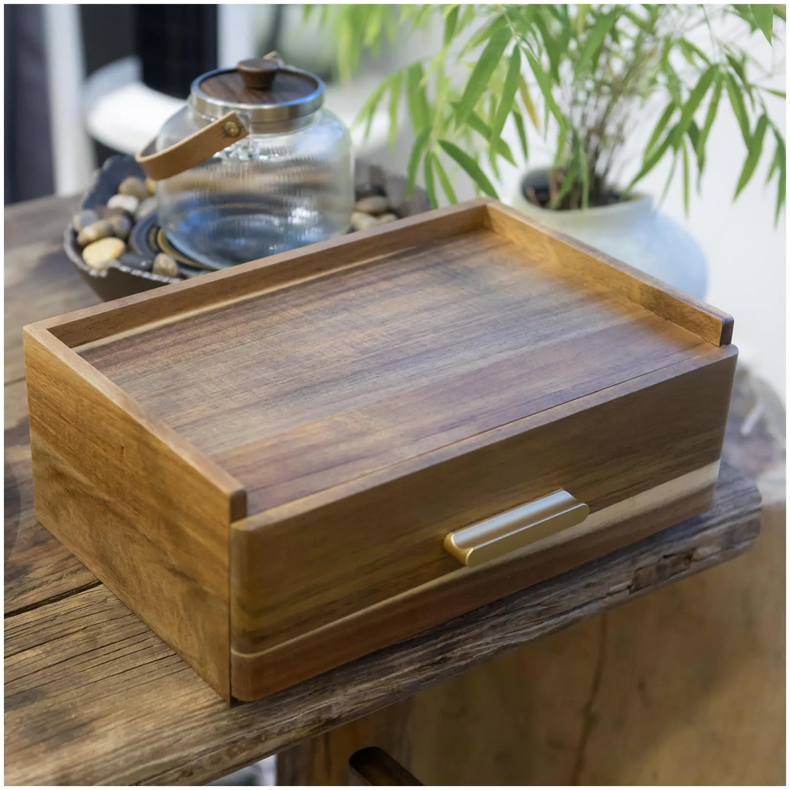 Teabag Holder Container Box for Countertop Acacia Wood Tea Bag Organizer Tea Organizer and Storage Box Tea Bags Storage Drawer