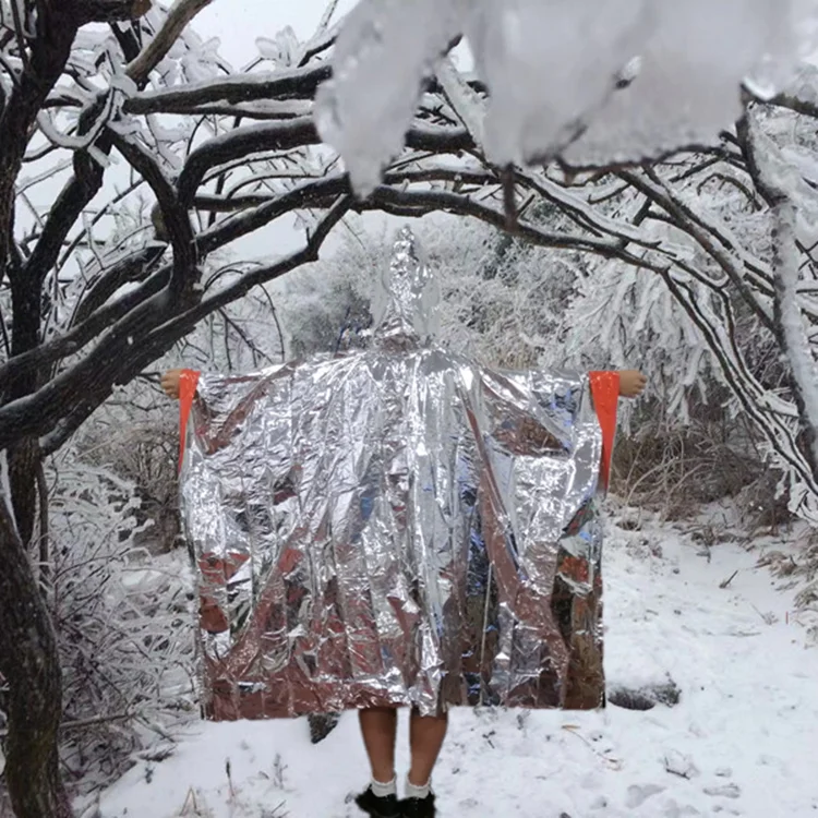 Portable Reflective First Aid Raincoat Poncho Lightweight Emergency Survival Warming Rain for Outdoor Hiking