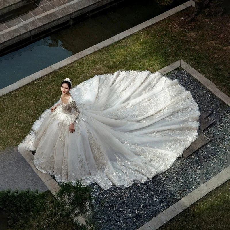 S0687Y  Wedding 2023 New Bride Big Dragging Luxury High -end Satin Girl Wedding Dress