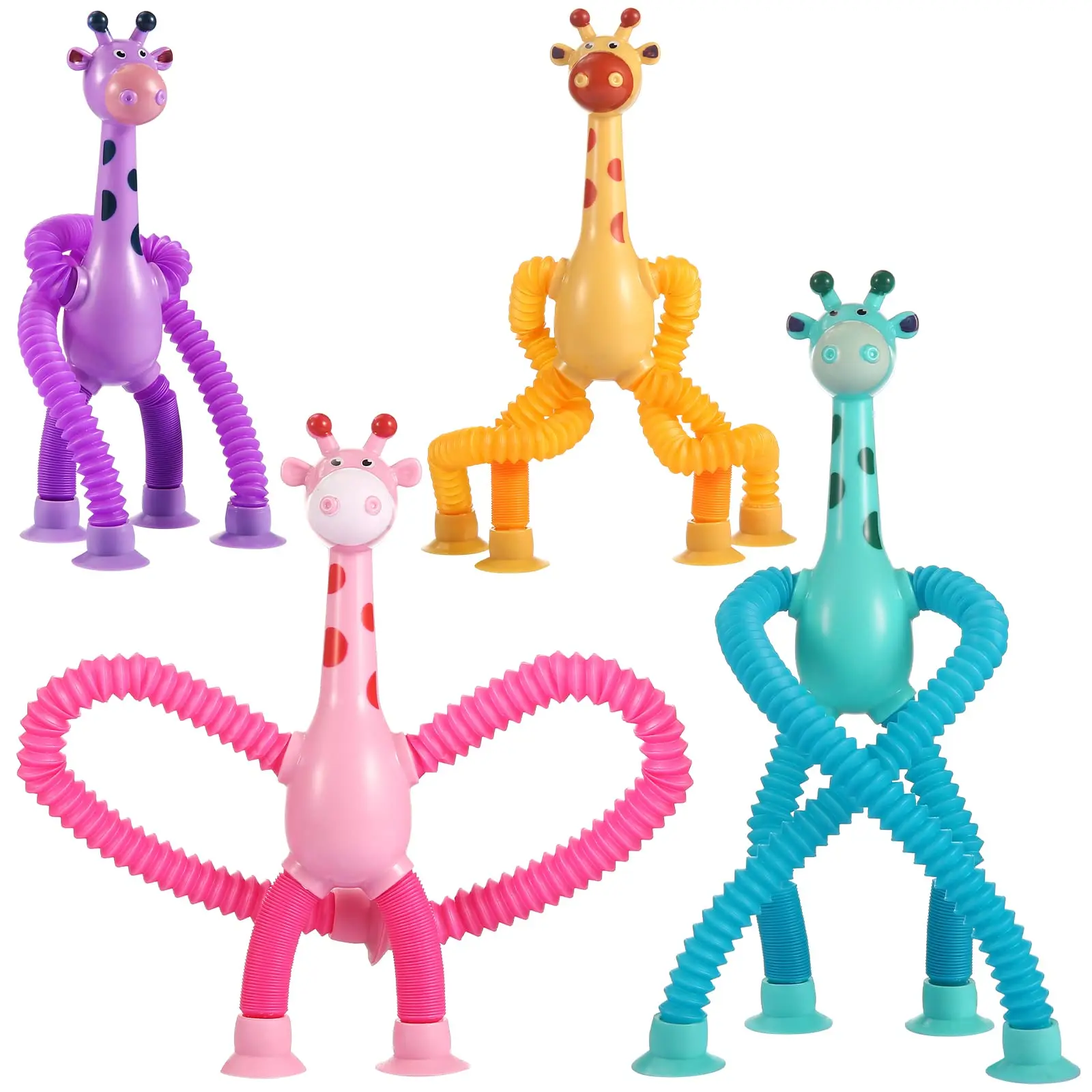 Telescopic Giraffe Toy Shape Fidget Toys with LED Child Fun Interaction Puzzle Sensory Tubes for Toddlers Fidget Toys