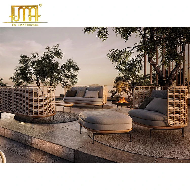 Custom made iron metal leg outdoor wicker garden furniture rattan sofa set