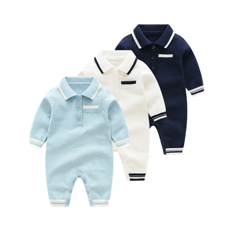 
2019 Winter Boys Girls Clothes Jumpsuits Newborn Baby Wears Blank Full Sleeve Knitted Organic 100% Cotton Rompers 
